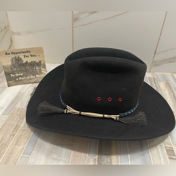 Vintage cowboy hat Mustang By Bailey 4X  Beaver Size 7 1/4 Black R 4" Brim - Picture 13 of 15